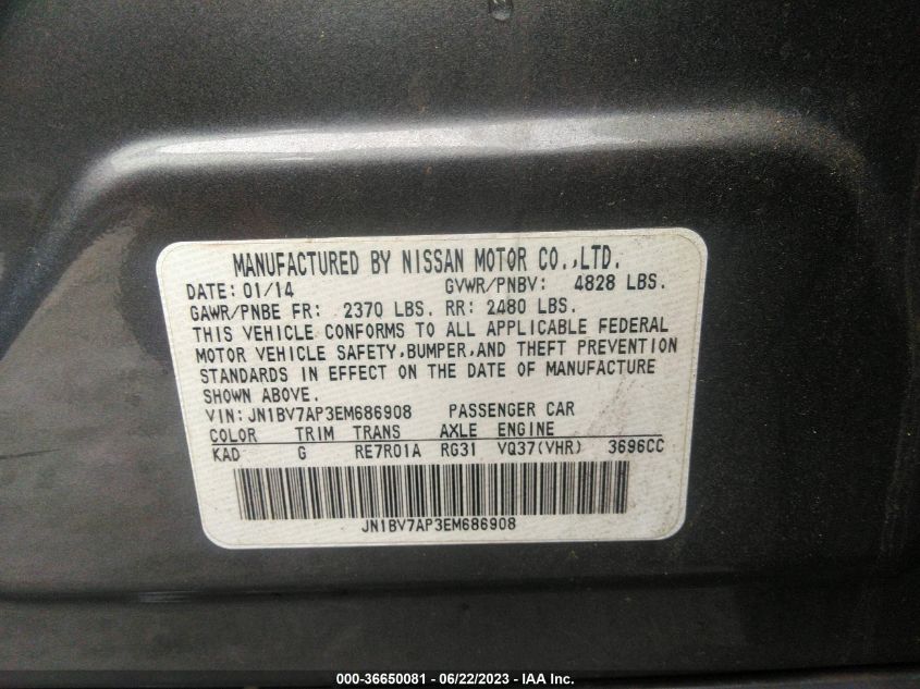 2014 INFINITI Q50 PREMIUM - JN1BV7AP3EM686908