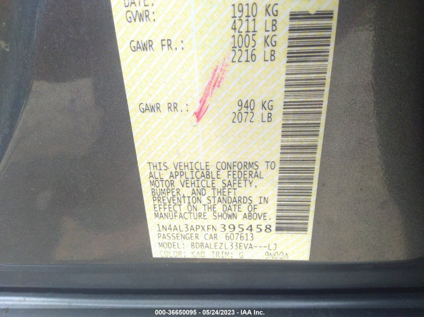 2015 NISSAN ALTIMA 2.5 S - 1N4AL3APXFN395458