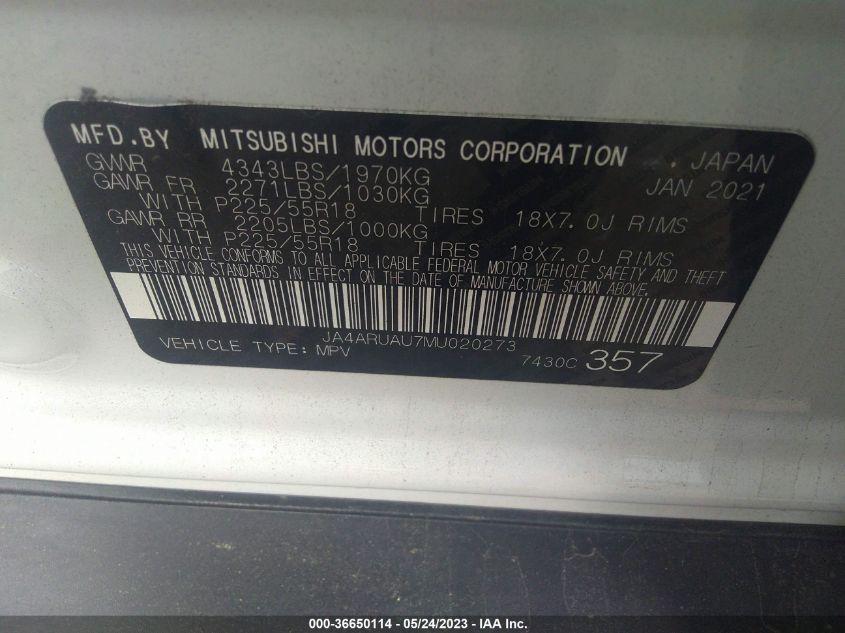 2021 MITSUBISHI OUTLANDER SPORT ES/SE/LE/BE - JA4ARUAU7MU020273