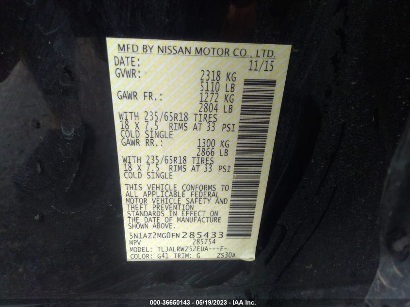 2015 NISSAN MURANO SL - 5N1AZ2MG0FN285433
