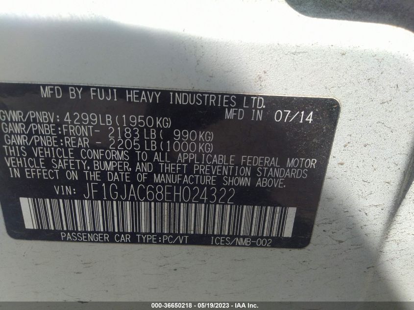 2014 SUBARU IMPREZA SEDAN PREMIUM - JF1GJAC68EH024322