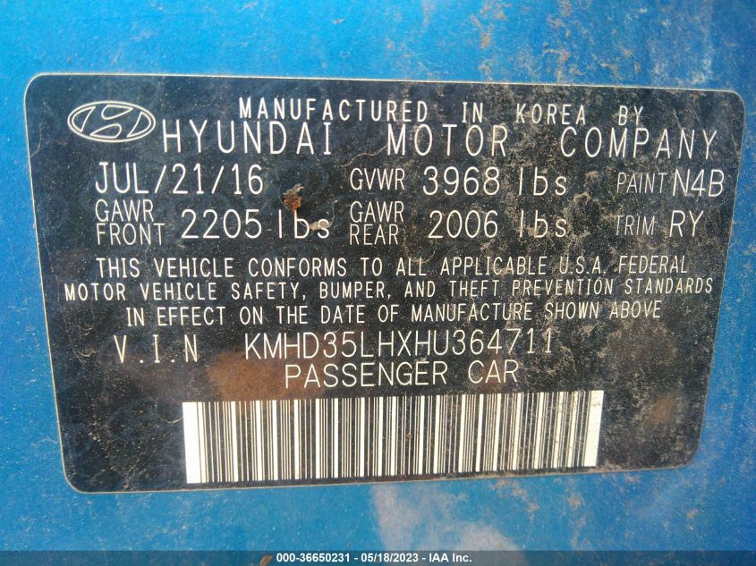2017 HYUNDAI ELANTRA GT - KMHD35LHXHU364711
