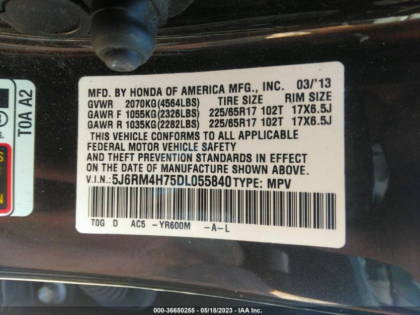 2013 HONDA CR-V EX-L - 5J6RM4H75DL055840