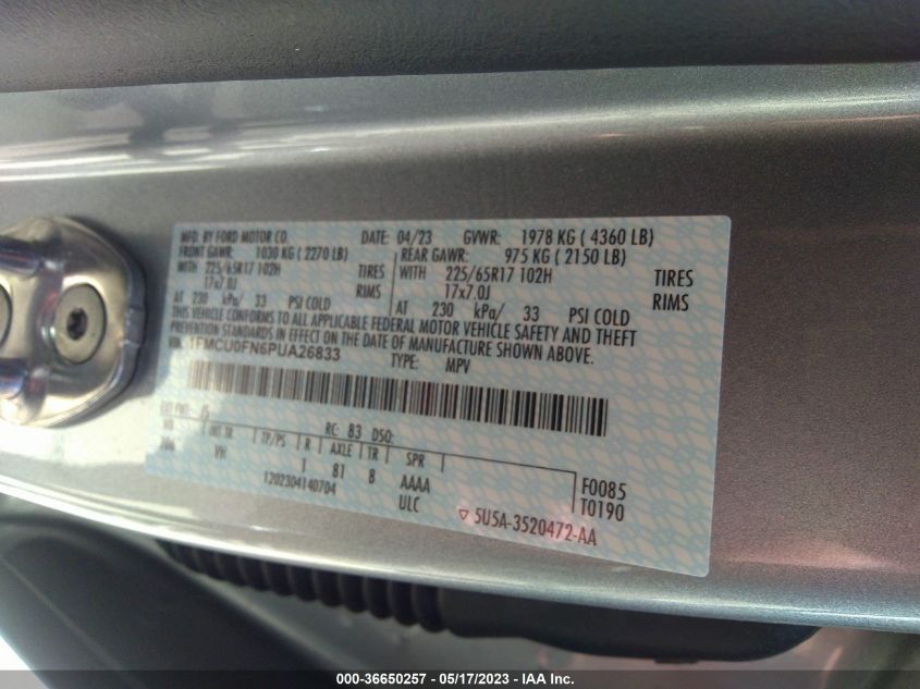 2023 FORD ESCAPE BASE - 1FMCU0FN6PUA26833