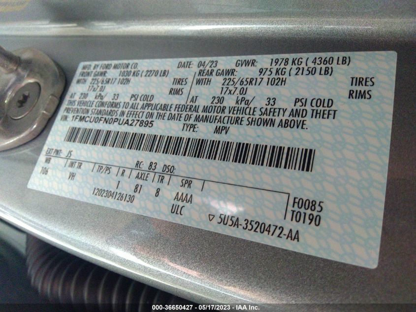 2023 FORD ESCAPE BASE - 1FMCU0FN0PUA27895