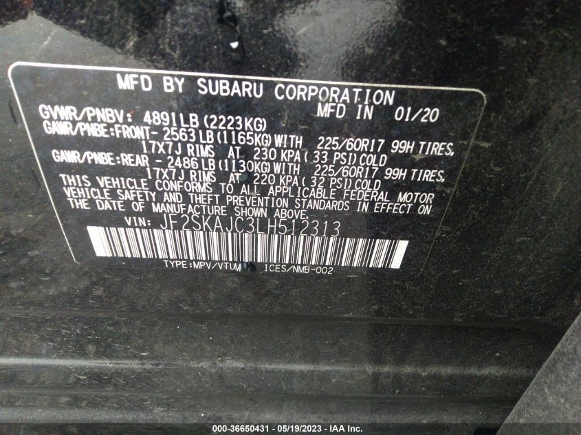 2020 SUBARU FORESTER PREMIUM - JF2SKAJC3LH512313