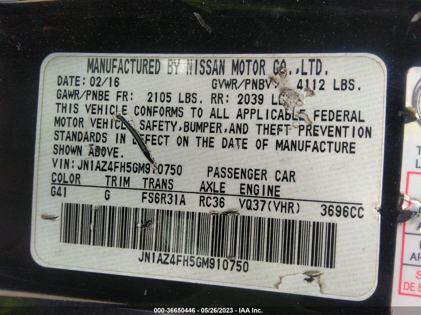 2016 NISSAN 370Z - JN1AZ4FH5GM910750