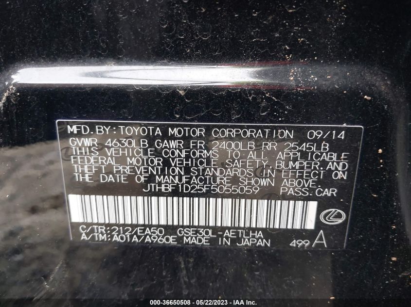 2015 LEXUS IS 250 - JTHBF1D25F5055059