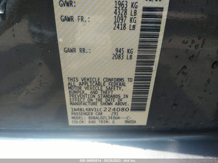 2020 NISSAN ALTIMA 2.5 S - 1N4BL4BV1LC224080