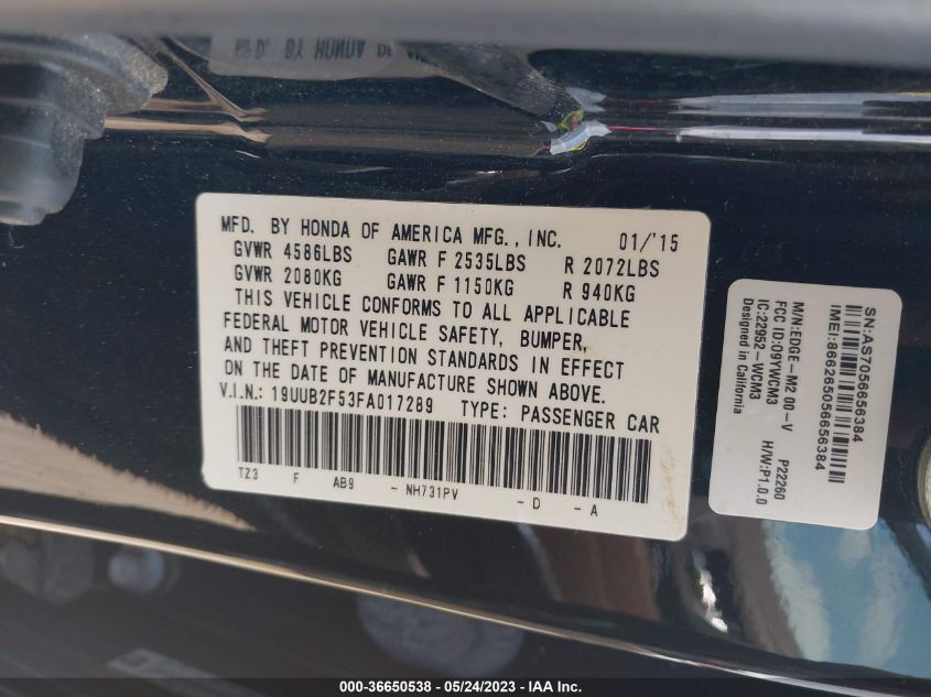 2015 ACURA TLX V6 TECH - 19UUB2F53FA017289