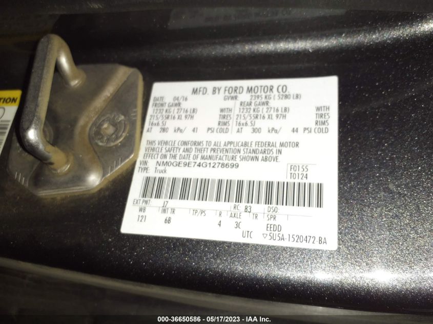 2016 FORD TRANSIT CONNECT WAGON XL NM0GE9E74G1278699