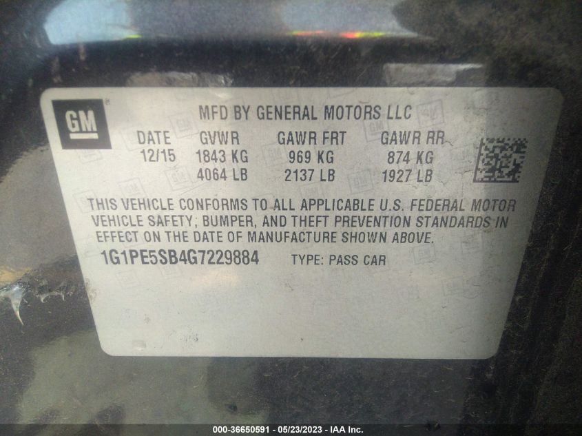 2016 CHEVROLET CRUZE LIMITED LT - 1G1PE5SB4G7229884