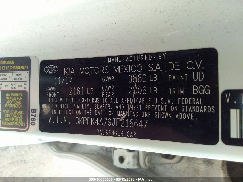 2018 KIA FORTE LX - 3KPFK4A79JE218647