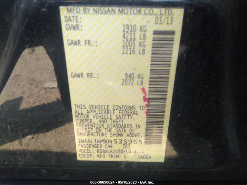 2013 NISSAN ALTIMA 2.5 S - 1N4AL3AP9DN535965