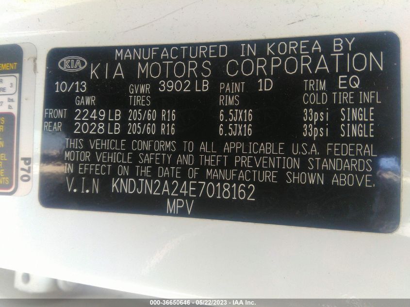 2014 KIA SOUL BASE - KNDJN2A24E7018162