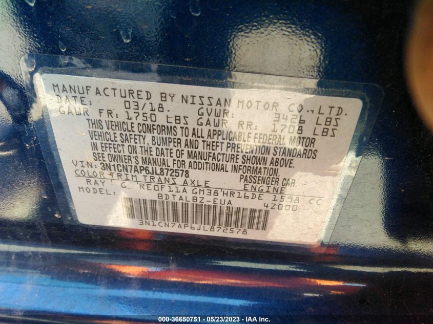 2018 NISSAN VERSA SEDAN SV - 3N1CN7AP6JL872578