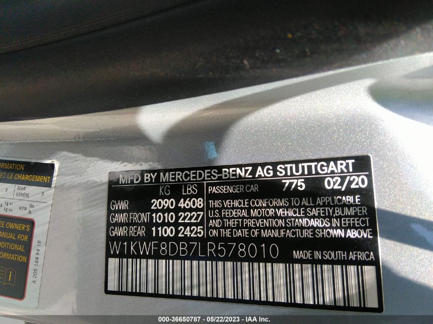 2020 MERCEDES-BENZ C-CLASS C 300 - W1KWF8DB7LR578010