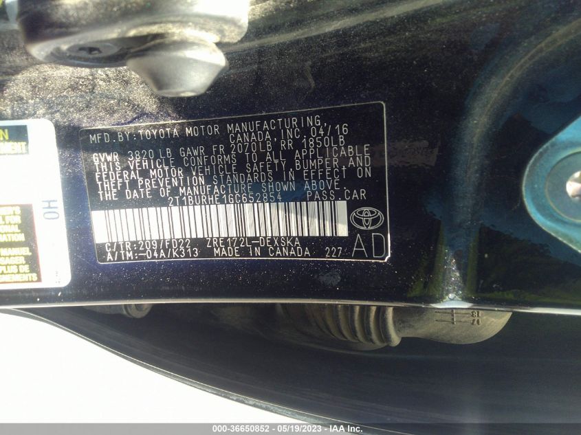 2016 TOYOTA COROLLA LE PLUS - 2T1BURHE1GC652854