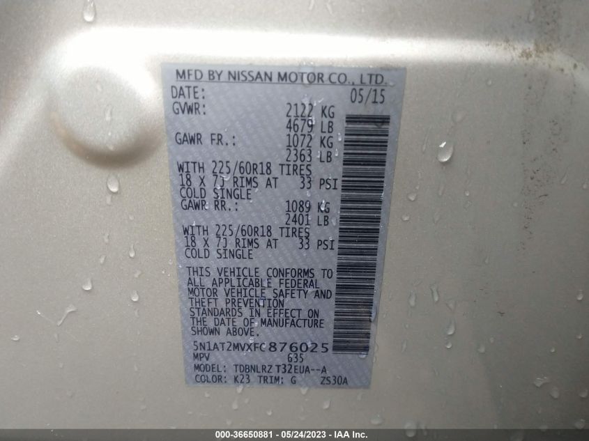 2015 NISSAN ROGUE SL - 5N1AT2MVXFC876025