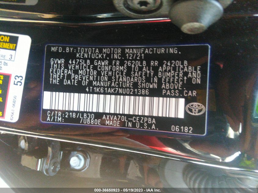 2022 TOYOTA CAMRY XSE - 4T1K61AK7NU021386