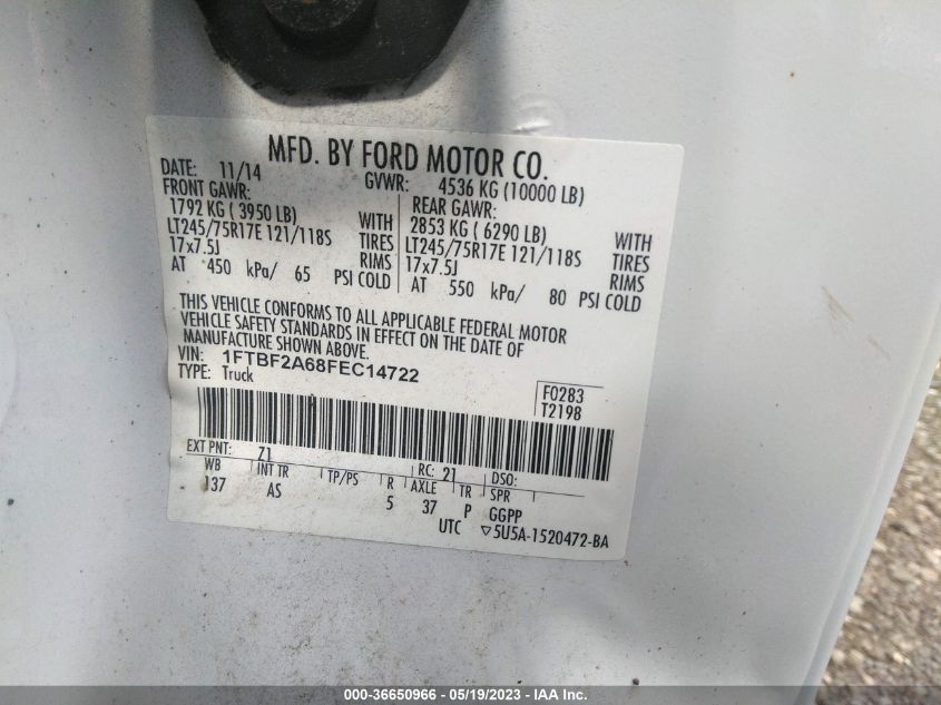 2015 FORD SUPER DUTY F-250 SRW XL/XLT - 1FTBF2A68FEC14722
