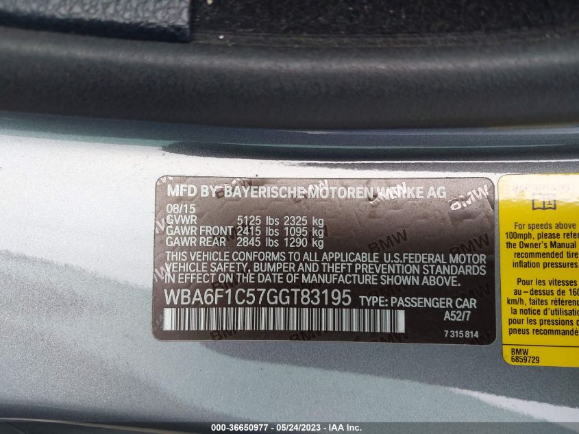 2016 BMW 6 SERIES 640I - WBA6F1C57GGT83195