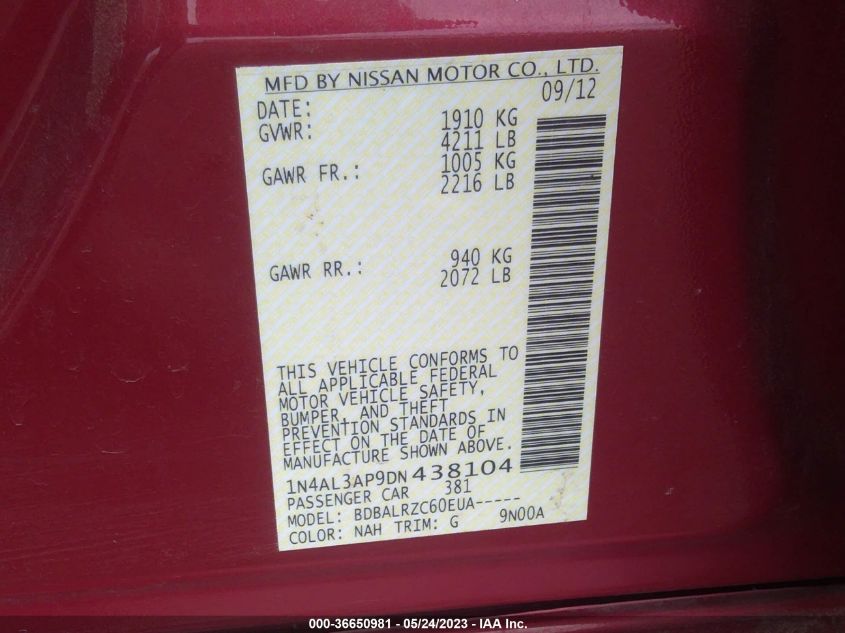 2013 NISSAN ALTIMA 2.5 S - 1N4AL3AP9DN438104