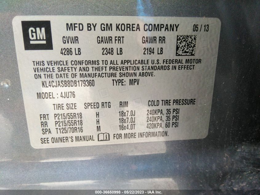 2013 BUICK ENCORE - KL4CJASB8DB179360