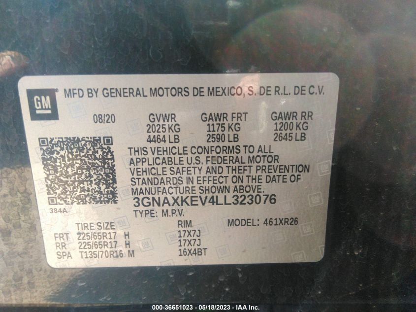 2020 CHEVROLET EQUINOX LT - 3GNAXKEV4LL323076