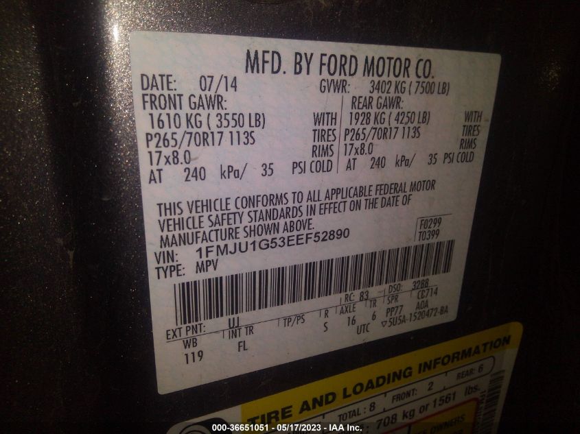 2014 FORD EXPEDITION XL - 1FMJU1G53EEF52890