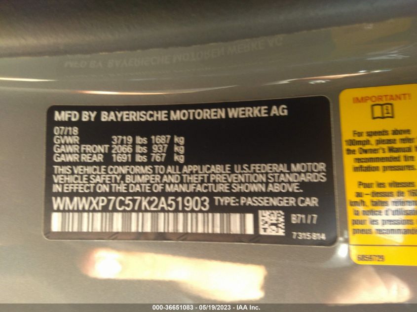 2019 MINI HARDTOP 2 DOOR COOPER S WMWXP7C57K2A51903