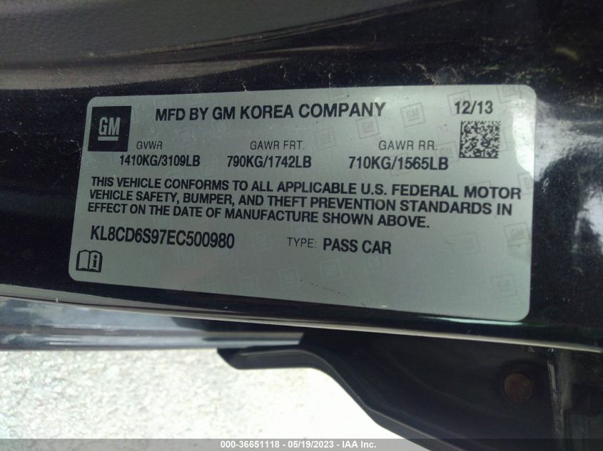 2014 CHEVROLET SPARK LT - KL8CD6S97EC500980
