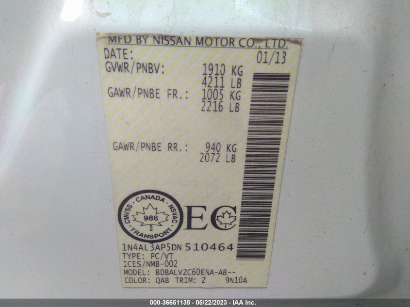 2013 NISSAN ALTIMA 2.5 - 1N4AL3AP5DN510464