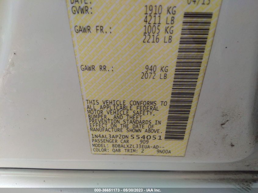 2013 NISSAN ALTIMA 2.5 SL - 1N4AL3AP2DN554051