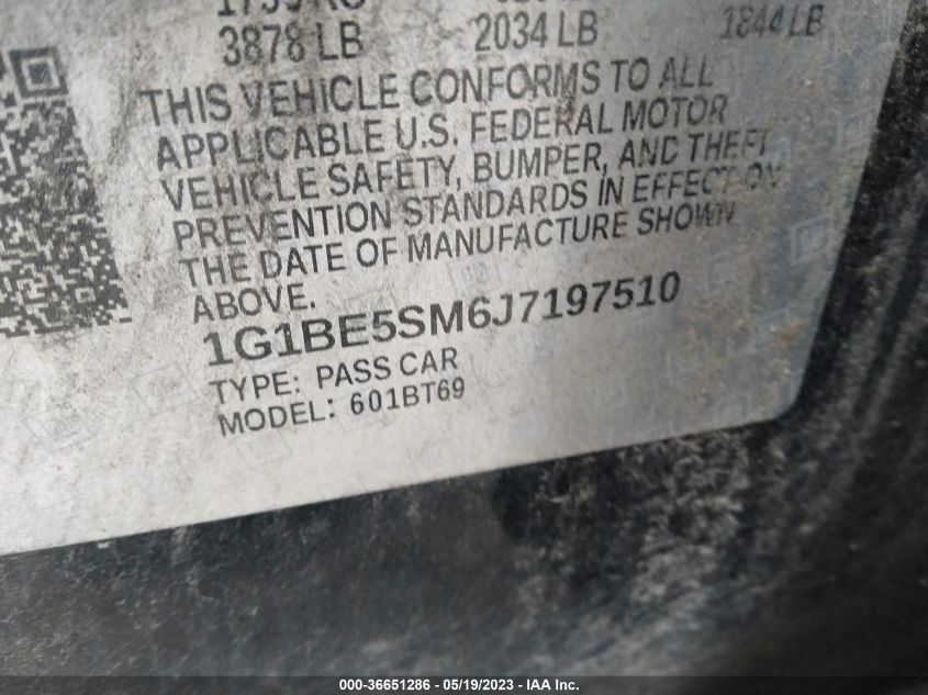 2018 CHEVROLET CRUZE LT - 1G1BE5SM6J7197510
