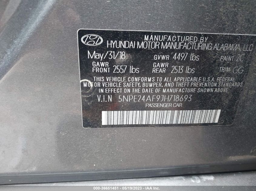 2018 HYUNDAI SONATA SE - 5NPE24AF9JH718693