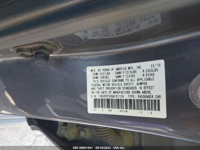 2016 HONDA ACCORD SEDAN SPORT - 1HGCR2F5XGA161124