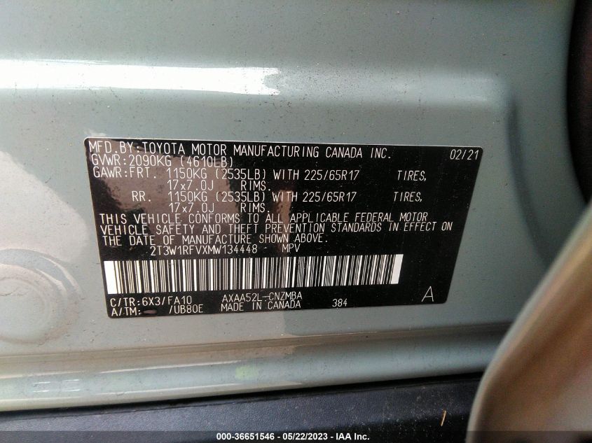 2021 TOYOTA RAV4 XLE - 2T3W1RFVXMW134448