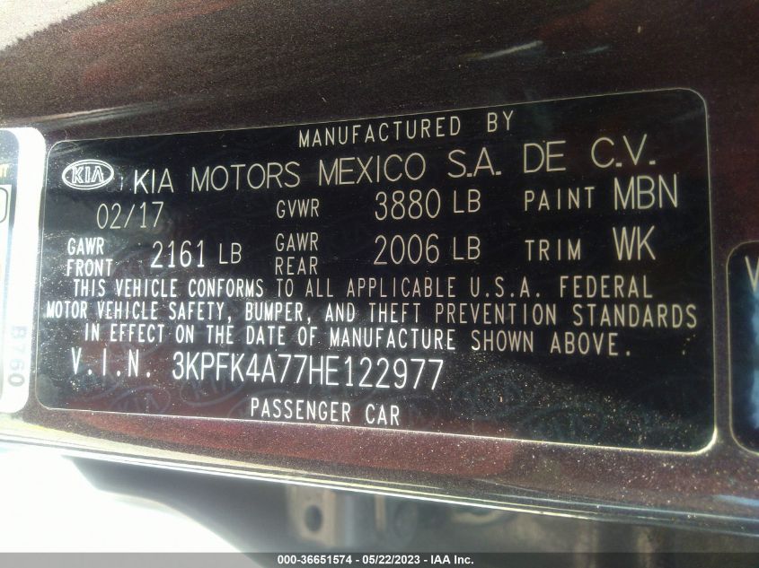 2017 KIA FORTE LX - 3KPFK4A77HE122977