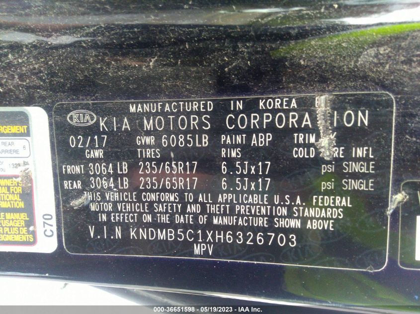 2017 KIA SEDONA LX - KNDMB5C1XH6326703