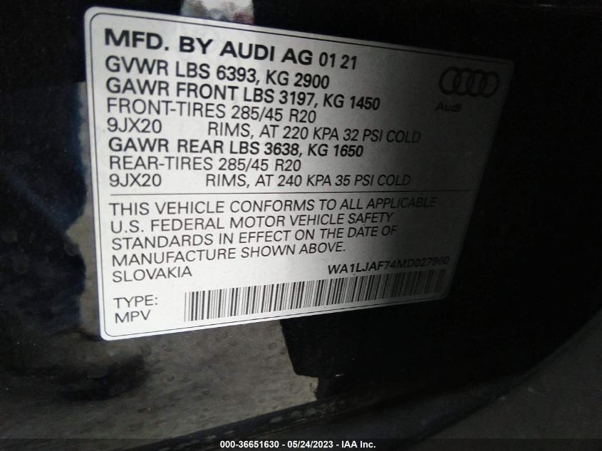 2021 AUDI Q7 PREMIUM PLUS - WA1LJAF74MD027960