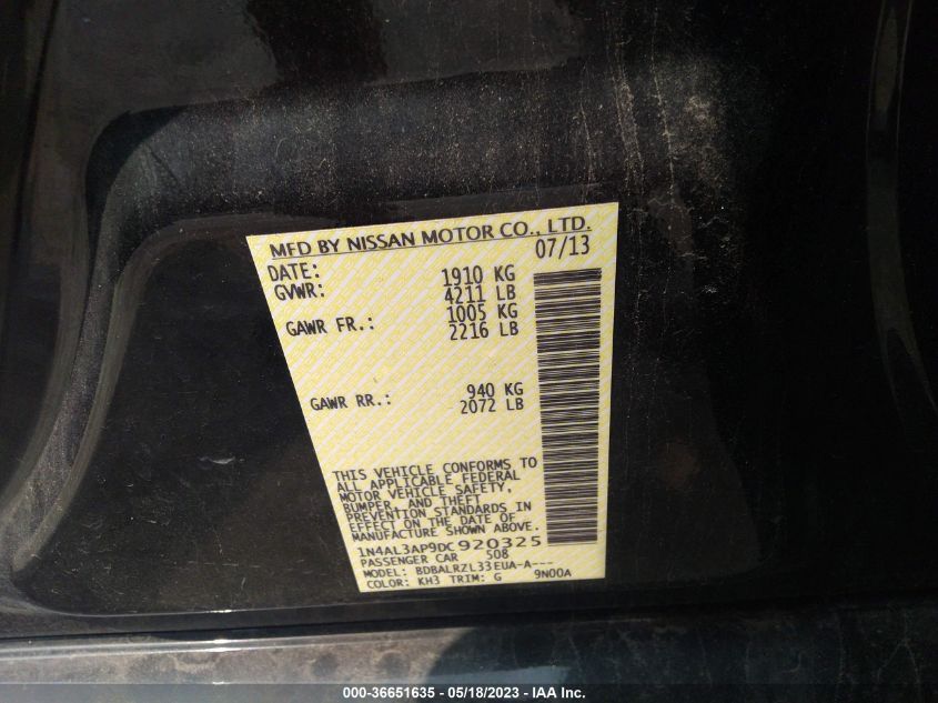 2013 NISSAN ALTIMA 2.5 S - 1N4AL3AP9DC920325