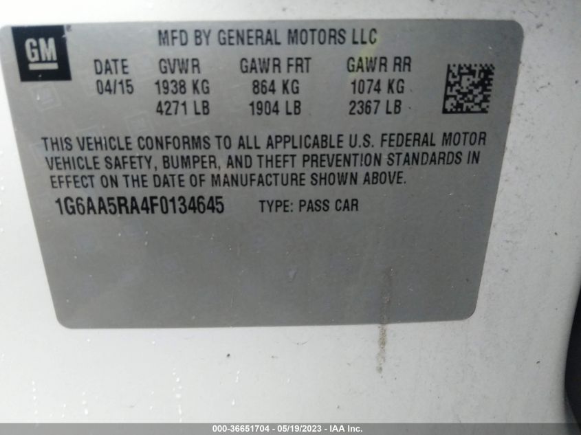 2015 CADILLAC ATS SEDAN STANDARD RWD - 1G6AA5RA4F0134645