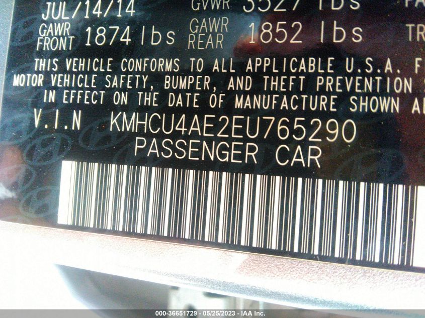 2014 HYUNDAI ACCENT GLS - KMHCU4AE2EU765290