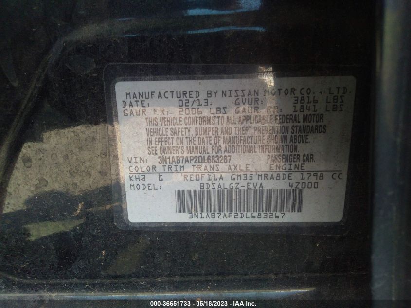 2013 NISSAN SENTRA SL - 3N1AB7AP2DL683267