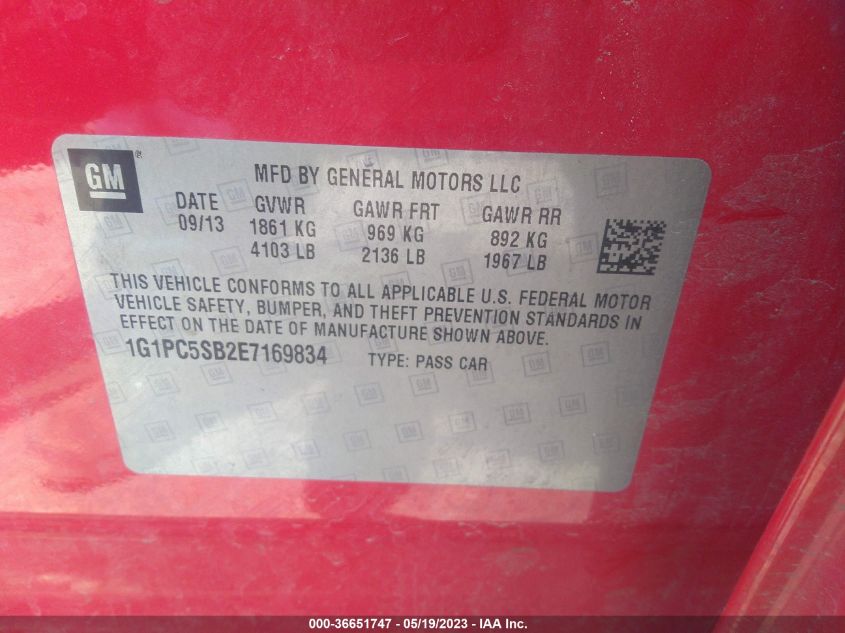 2014 CHEVROLET CRUZE 1LT - 1G1PC5SB2E7169834