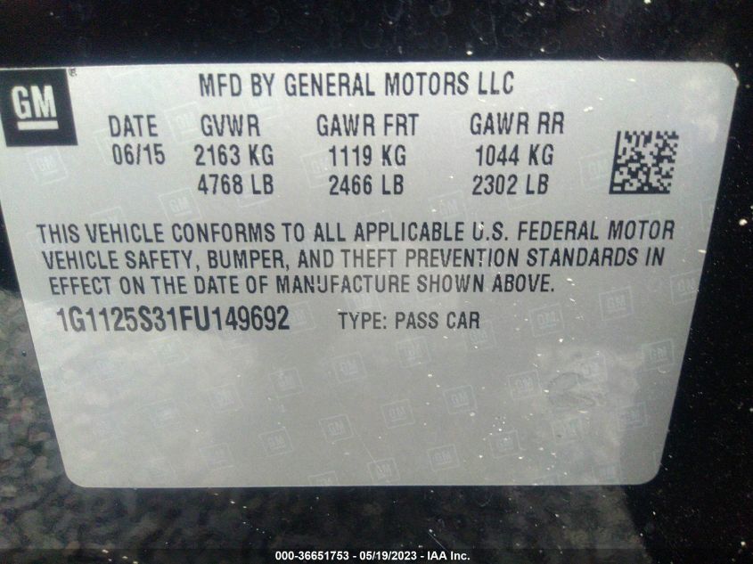 2015 CHEVROLET IMPALA LT - 1G1125S31FU149692