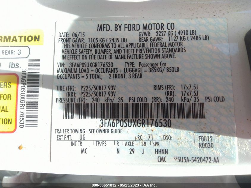 2016 FORD FUSION ENERGI TITANIUM - 3FA6P0SUXGR176530