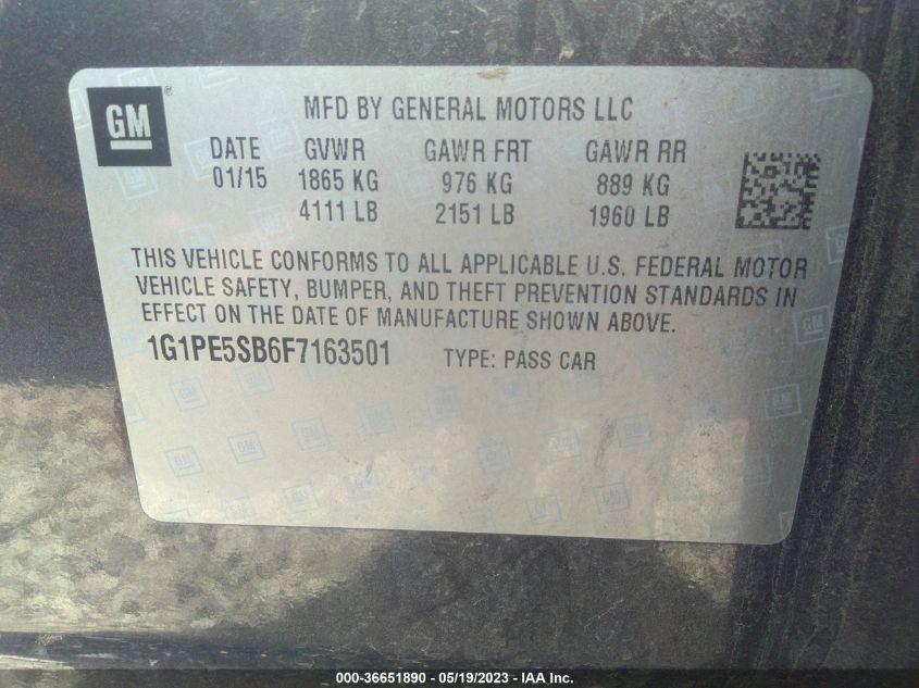 2015 CHEVROLET CRUZE LT - 1G1PE5SB6F7163501