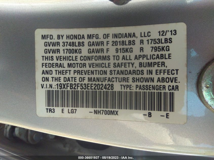2014 HONDA CIVIC SEDAN LX - 19XFB2F53EE202428